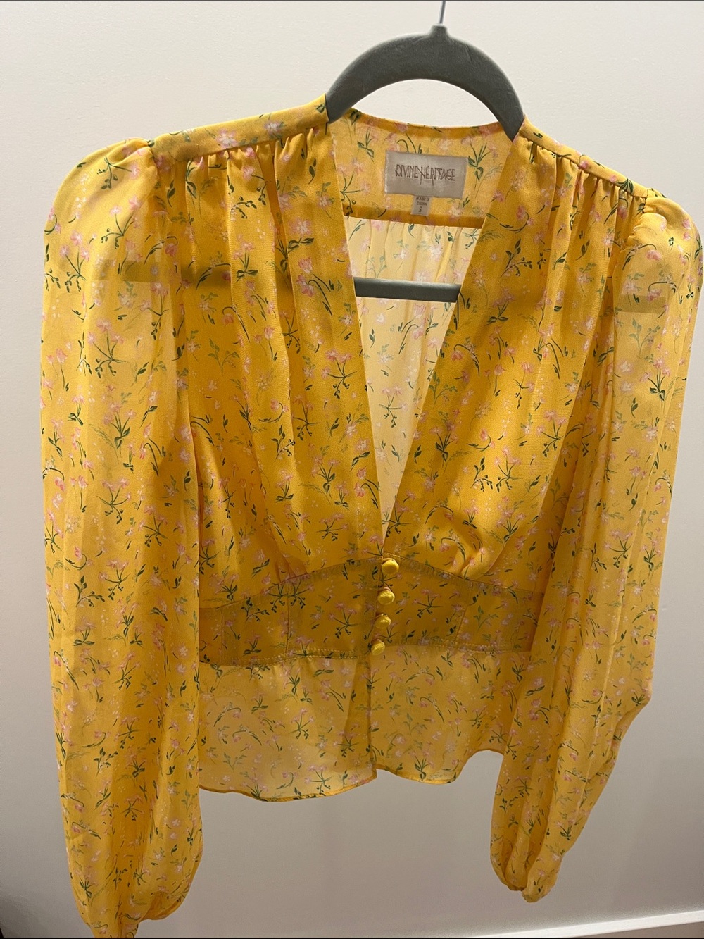 Silk Button-Front Floral Blouse in Yellow by Stine Goya